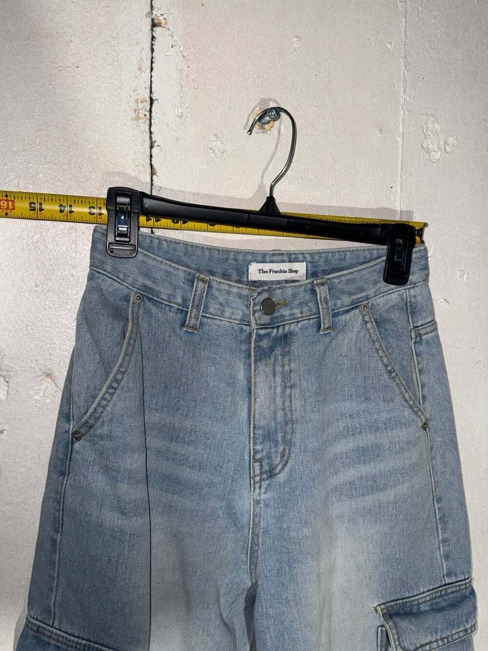 The Frankie Shop Women's Light Wash High-Rise Cargo Wide Leg Jeans